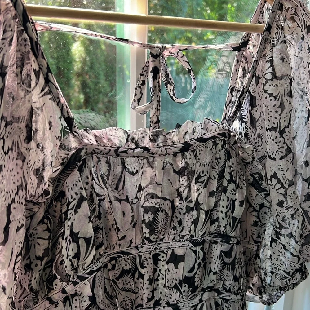 Anthropologie Long floral Dress puff sleeve tie back XS - Picture 5 of 12